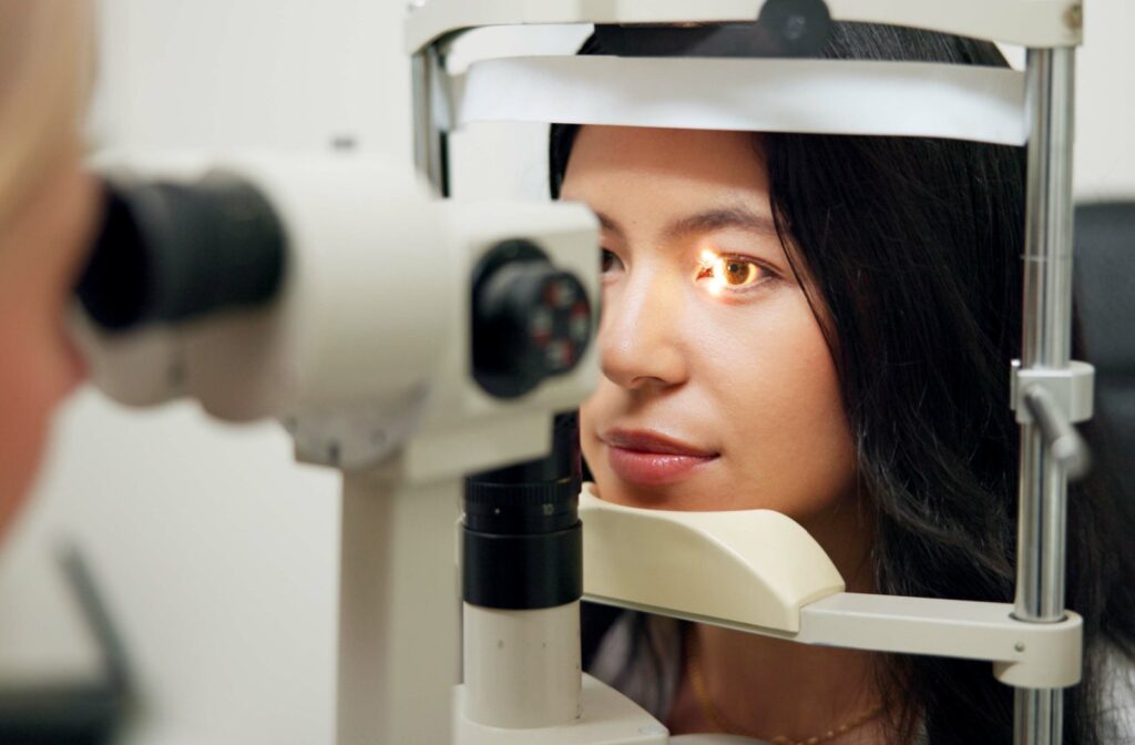 Women undergoing an eye test